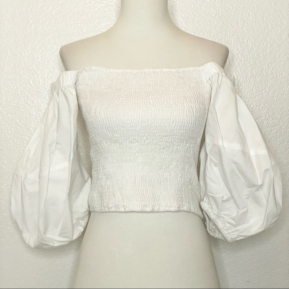 White Puff Sleeve Blouse Top
